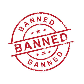 Banned red round grunge rubber stamp imprint isolated on white background