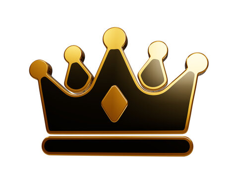 Crown icon gold and black glossy 3d design for royalty branding luxury logo or king concept game element assets.
