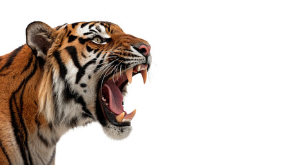 Wild tiger roar profile portrait predatory feline mammal animal isolated on white background © AmeliaLily