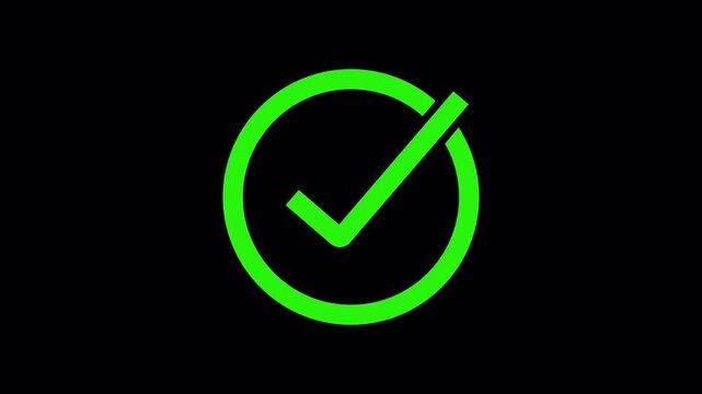 Looping animation of a green check mark in a circle on the alpha channel