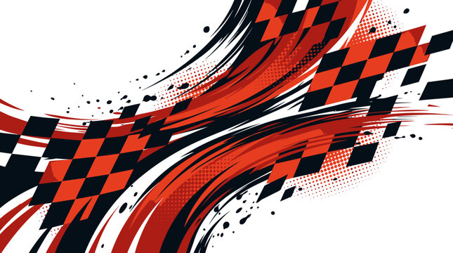 Dynamic red and black checkered flag racing background.