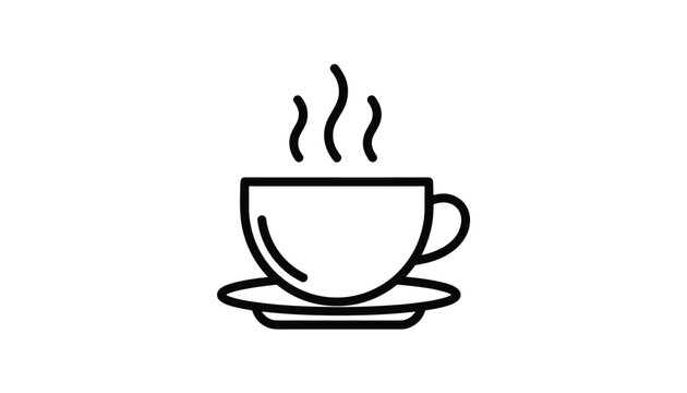 Hot coffee cup with steam icon in outline style on a clean white background ideal for cafe menu and restaurant designs.