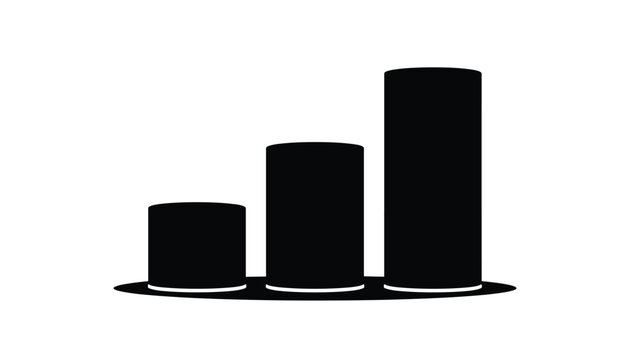 Ascending cylinder bar chart silhouette depicting business growth progress and statistical data on white background.