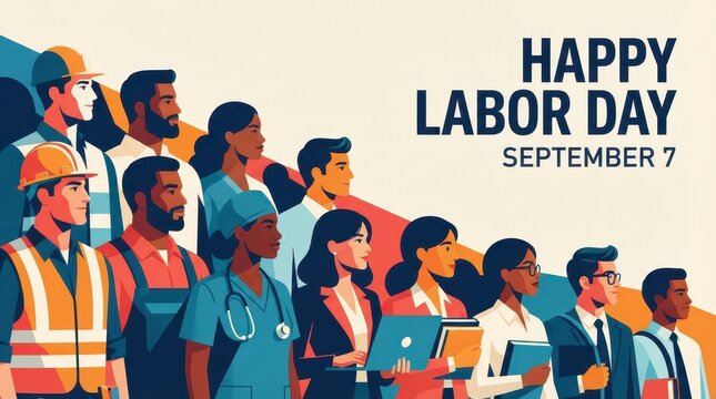 Diverse group of professional workers celebrating Labor Day holiday illustration