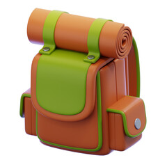 Highly detailed 3D travel backpack icon designed for hiking, outdoor adventure, and backpacking tourist UI themes. Perfect for web design, e-commerce, mobile app icons, and social media visuals. © 3DafaRizkiansah
