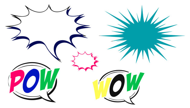 Comic book sound effects and speech bubbles including the words POW and WOW