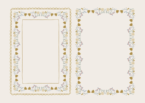 Scandinavian Folk Floral Border Frame Set