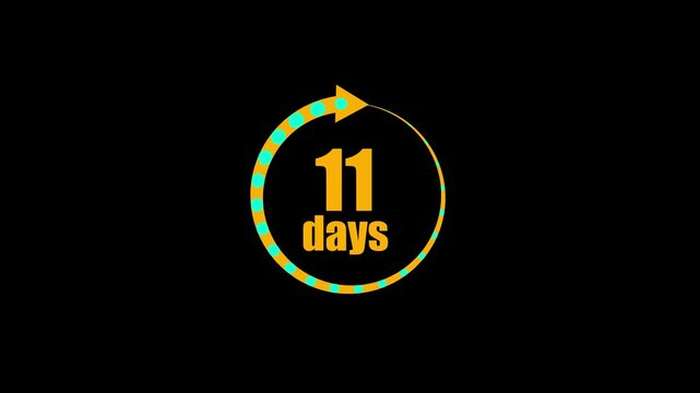 11 days countdown timer animation with circular progress bar and arrow clock