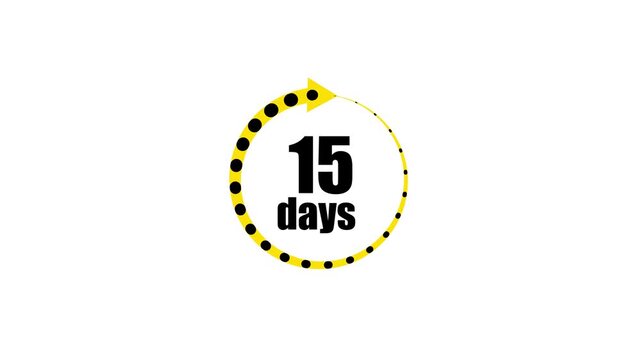 15 days countdown timer animation with circular progress arrow, minimalist yellow and black for business deadlines and marketing campaigns