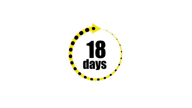 18 days countdown timer animation with yellow circular loading progress bar