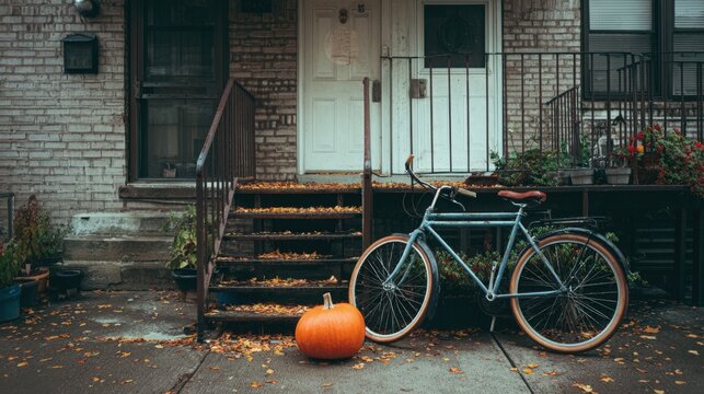 Autumn seasonal decoration with residential building