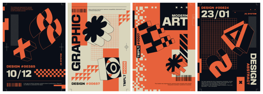 Modern poster templates with geometric shapes and brutalist typography