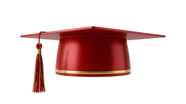 Red graduation cap with gold tassel isolated on transparent background, academic cap, transparent PNG featuring mortarboard