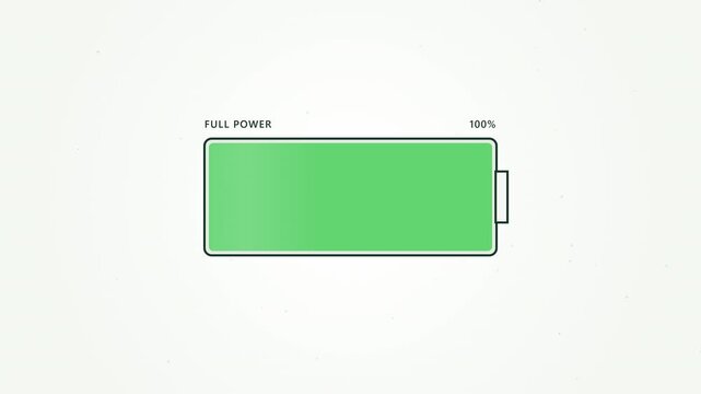 Battery charging animation showing power progress from low to full, with glowing energy and a clean modern interface for technology, electricity, charging, and energy concepts