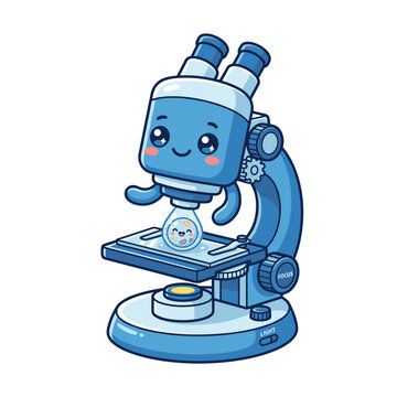 Cute microscope cartoon sticker, cheerful hand drawn vector clipart for kids nursery design
