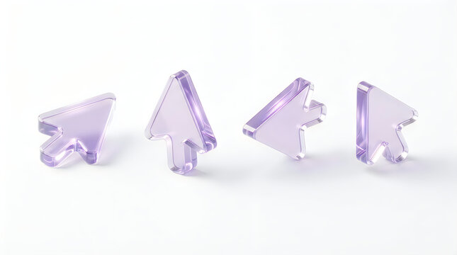 Minimalist purple glass cursor pointer icons on white background