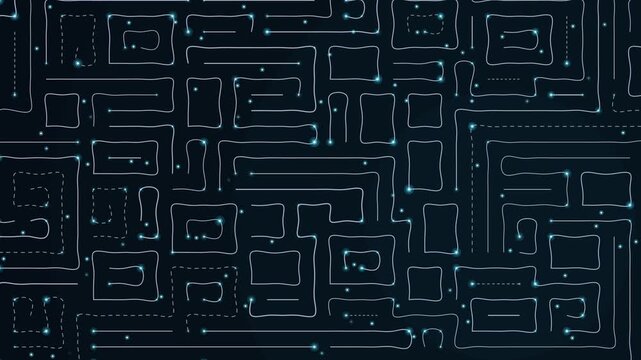 Digital Circuit Board Network with Glowing Light Impulses and Electronic Data Flow Animation