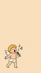 Naklejka premium Cute singing angel illustration wallpaper.