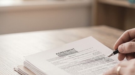 Obraz premium Close Up of Signing Legal Document with Lady Justice and Copy Space