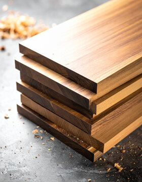 Tall stack of timber boards rising in vertical composition with warm cinematic side light generative AI