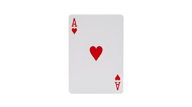 Ace of hearts playing card isolated on transparent background, clean vector illustration of single card with bold red heart and A symbol featuring suit