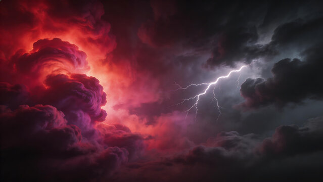 Stormy sky with lightning and colorful clouds