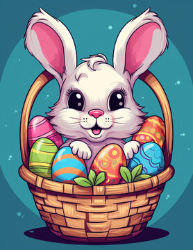 easter bunny with basket of eggs