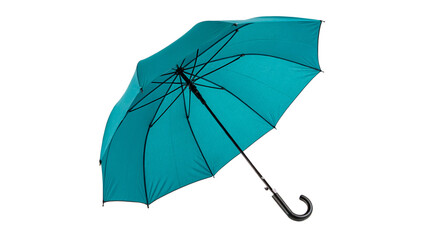 Classic bright blue rain umbrella opened side view isolated on a white background © HarryThomasEvans