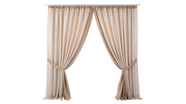 Elegant luxury classic beige curtains drapes valance isolated on a white background interior