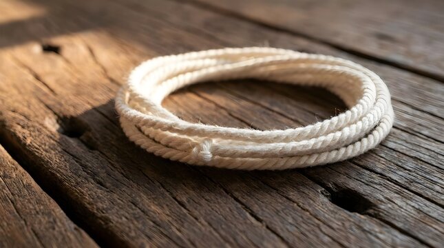 Sacred Thread Janeu Coiled on Wooden Surface