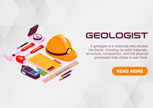 Modern geologist vector design banner for earth science research. Industrial geology exploration poster, mineral rock excavation survey, soil soil sampling, and geography web background.
