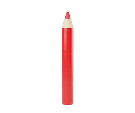 3d Vibrant red lip pencil with natural wood tip isolated on background, perfect for cosmetics, beauty branding, makeup, art projects, school supplies. 3d render 
