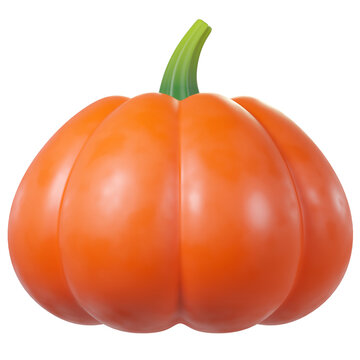3d orange pumpkin with green stem. Ideal autumn decor for harvest, Halloween, and seasonal posters, banners.
