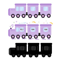 Adorable Cartoon Train Vector Illustration Set with Expressive Faces and Silhouette for Children's Educational Content © ftb_desain
