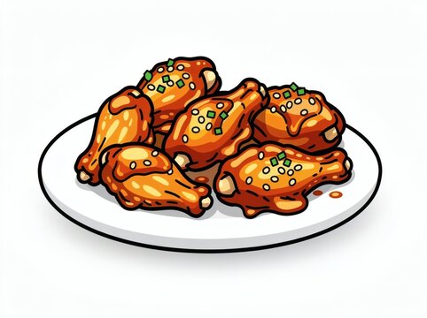 Chicken wings coated in shiny barbecue glaze are served on a white plate against a plain background.