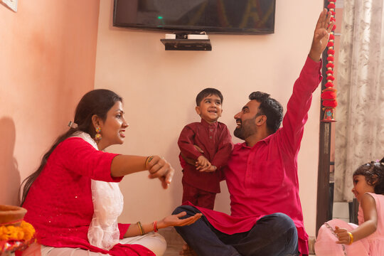 Family enjoying Diwali festivities together