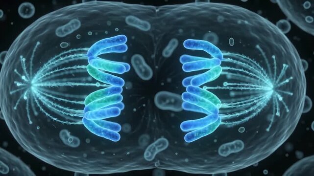 3D Medical Animation of Cell Division Showing Chromosomes Separating During Mitosis