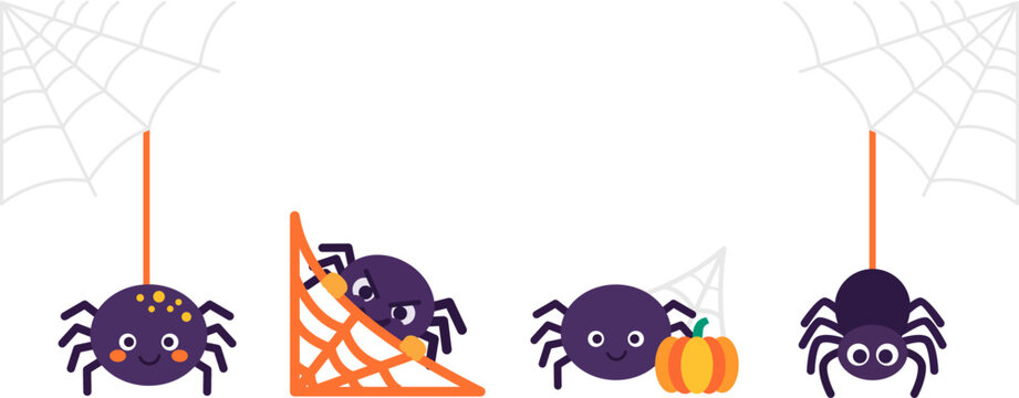Cute Halloween Spider Icon Set. Spooky Spider and Web Symbol. Simple Vector for Halloween, Trick or Treat, Party, Decoration and Holiday Design