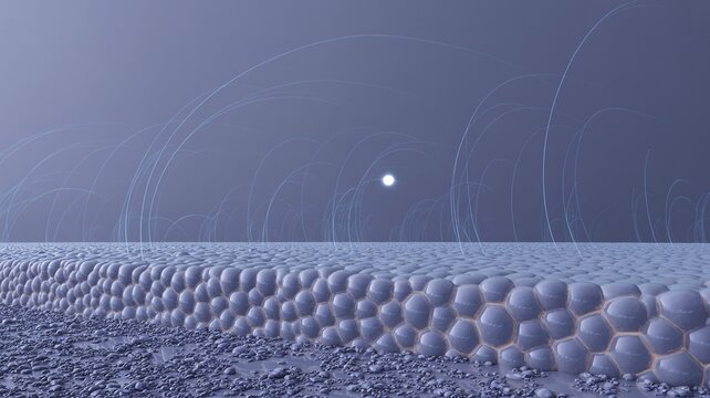 Alien Baryonic Foam Shelf Exhaling Slow Indigo Threads Into Magnetar Dawn｜異世界バリオン泡棚が静かなインジゴの糸を磁星の夜明けへ吐き出す