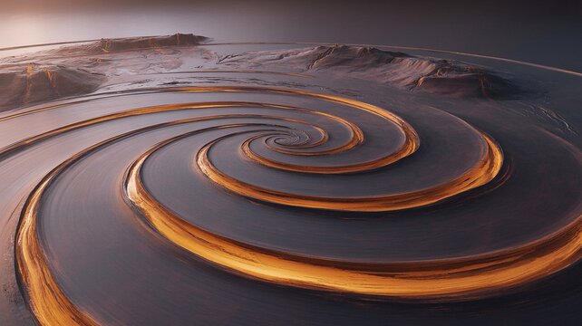 Alien Xenofluid Vortex-Continent Slowly Spinning in Place Beneath an Amber Hypergiant Horizon｜異質流体渦大陸がアンバー超巨星の地平下でゆっくり自転する地球外景観