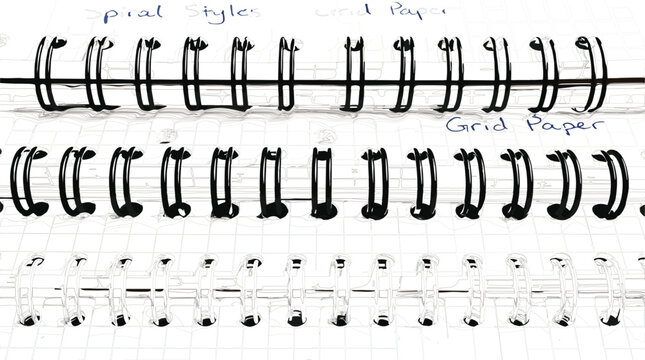 Metal spiral wire bindings for notebooks and diaries sketch style vector set isolated on grid paper background