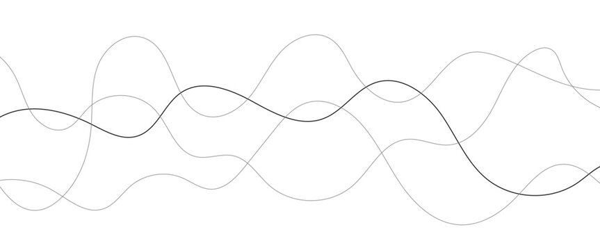 Minimalist abstract wave lines, grey flowing sine curves on white background, thin linear vector pattern for modern web design