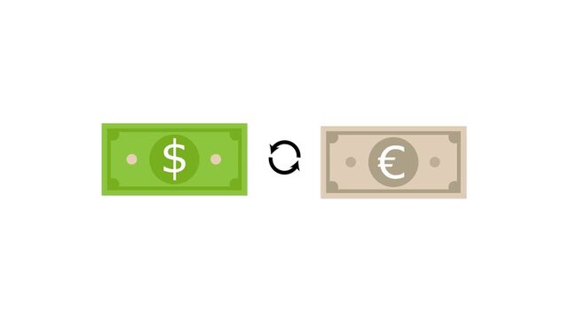 Flat motion graphic Euro Weakening Against US Dollar Currency Comparison and Exchange Rate 4k Animation.
