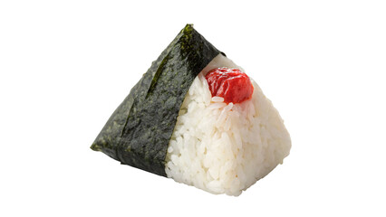 Traditional Japanese onigiri rice ball wrapped in nori seaweed isolated on white background © Sophia