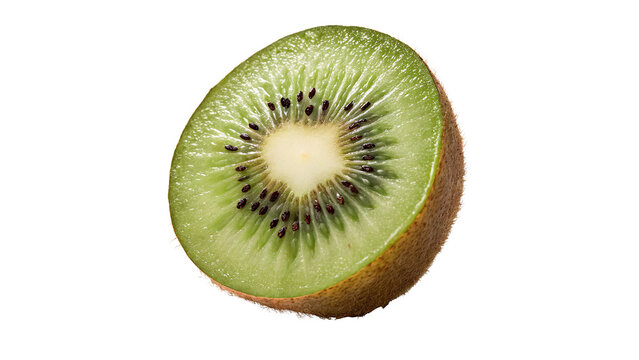Fresh ripe kiwi fruit cut in half side view isolated on a white background