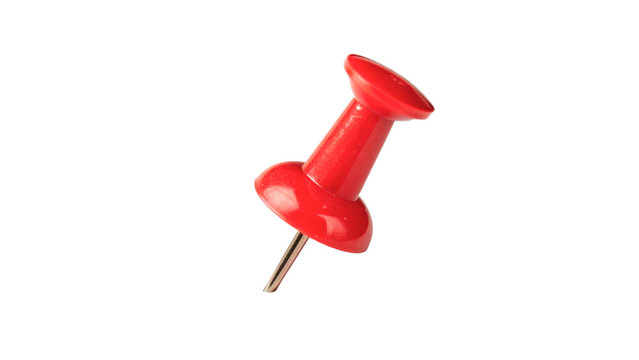 Red plastic push pin for notice boards isolated on a white background