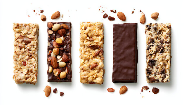 A snack, protein, and chocolate bar mockup depicted on a pure white background