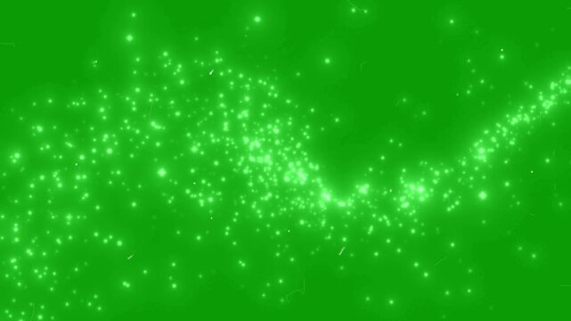 Glowing green particle wave flowing across a vibrant green screen background designed for dynamic motion graphics overlay.