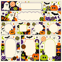 Fototapeta premium Set of Halloween themed decorative frames and borders with cute ghosts and pumpkins.