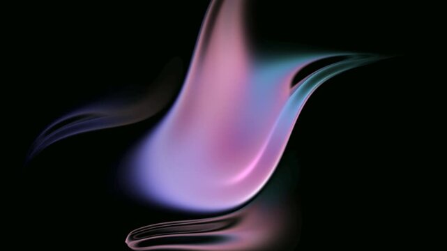 Abstract iridescent pink blue fluid wave animation with silky flowing curves and elegant smooth motion on black background